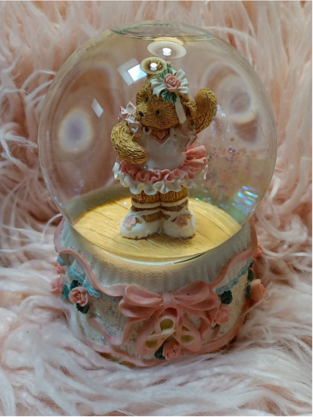 Cherished Teddies 1998 Ballerina Girl Bear 5" Wind-up Musical Snow globe Musical